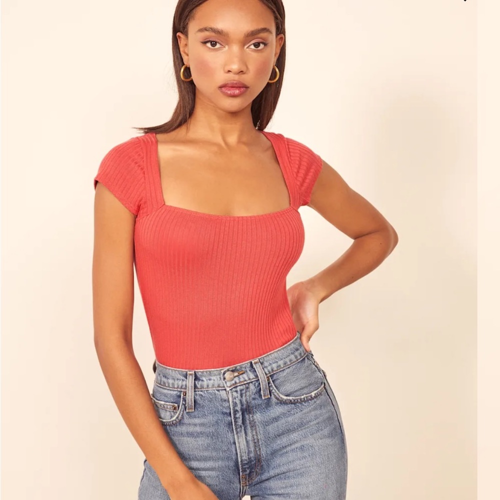 Reformation Square Neck Ribbed Top Green Size M - Picture 4 of 9